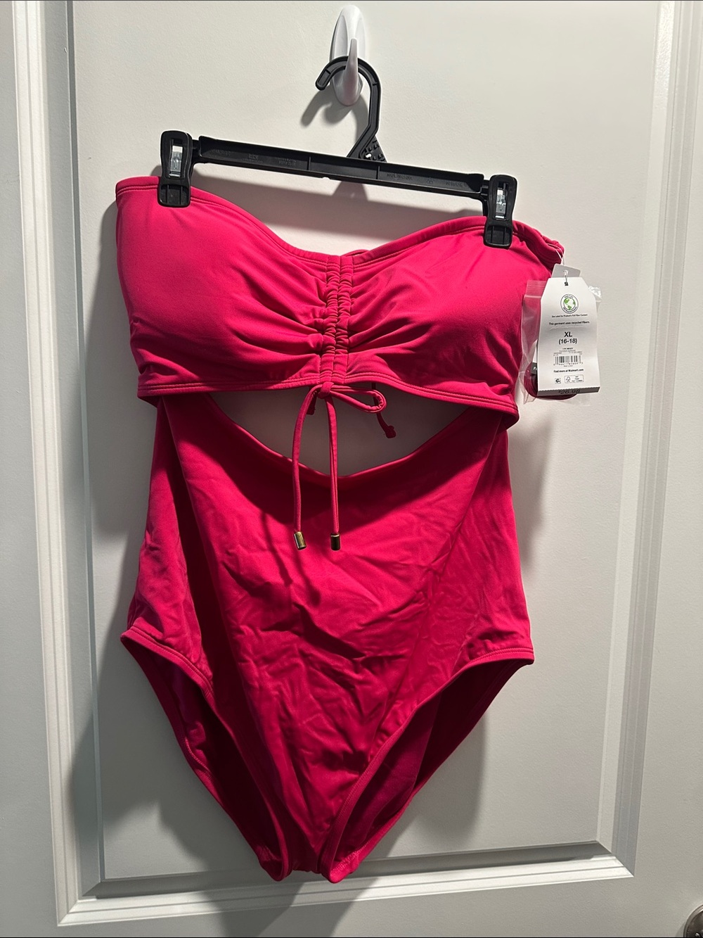 Time and Tru Hot Pink One-Piece Swim Bodysuit with Front Tie Cutout
